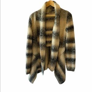 Grey & Cream Colour Blocked Heavy Knit Cardigan L